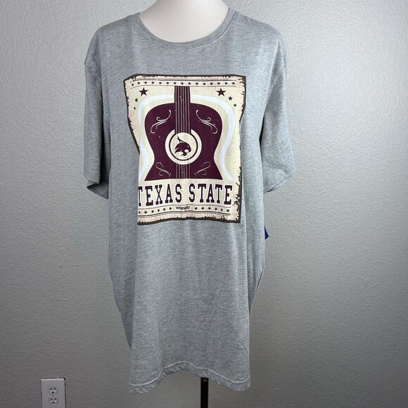 Wrangler Unisex ATM Texas State University Bobcats T-shirt Gray Guitar Size XXL - Picture 1 of 9
